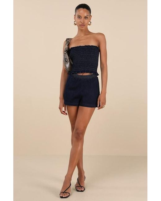 Lulus Black Diantha Smocked Strapless Crop Top