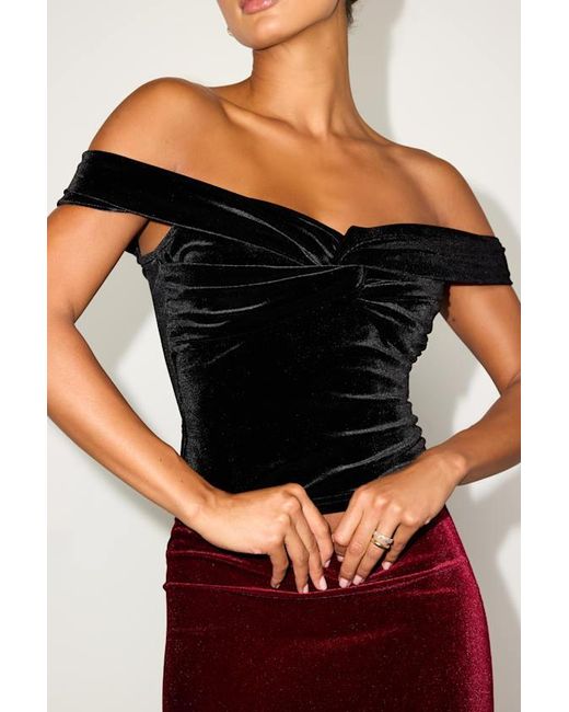 Lulus Red Ideal Attraction Velvet Off-The-Shoulder Top
