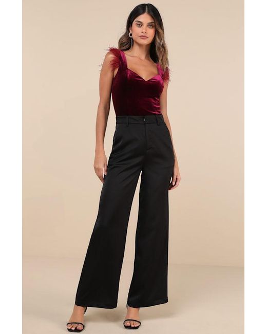 Lulus Black Fabulous Vibe Plum Velvet Feather Sleeveless Bodysuit