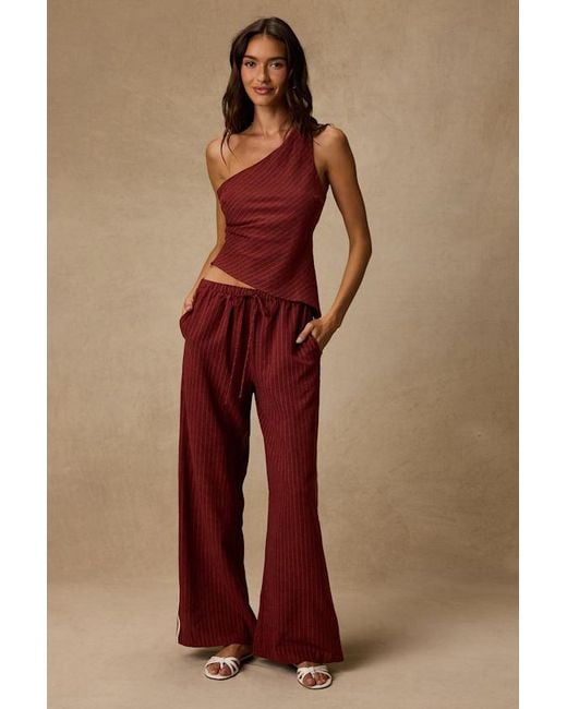 Lulus Red Ives Pinstriped Asymmetrical Top