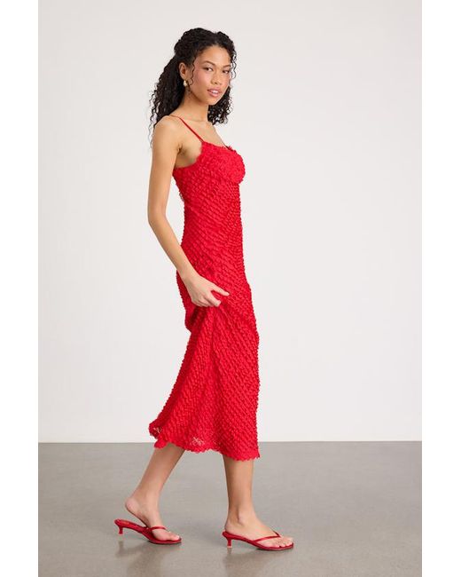 Lulus Red Noria Ruffled Lace Slip Midi Dress