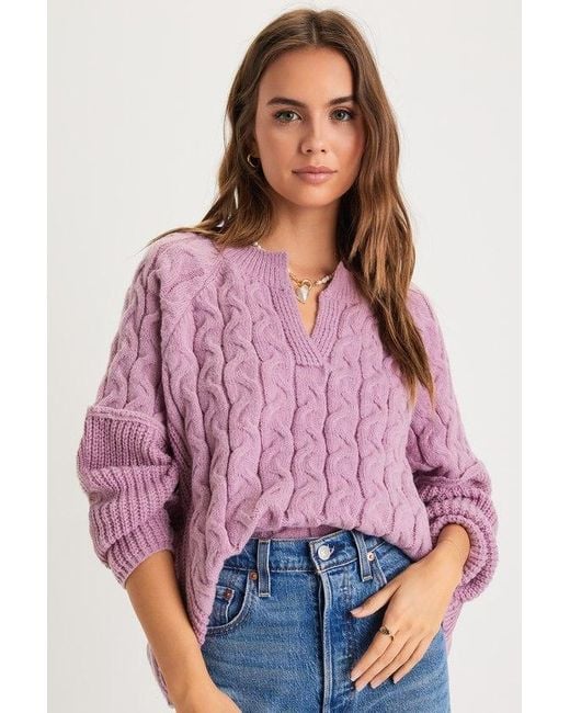 Lulus Red Toasty Charm Cable Knit Notched Oversized Sweater