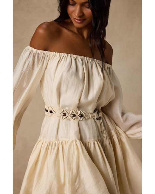 Lulus Natural Ainsley Cream Off-The-Shoulder Belted Mini Dress