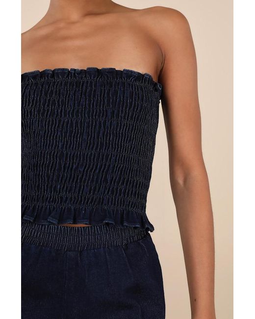 Lulus Black Diantha Smocked Strapless Crop Top