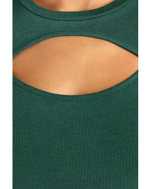 Lulus Green Flirty Little Secret Ribbed Cutout Long Sleeve Top