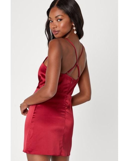 Lulus Red Luxe Reputation Satin Sleeveless Cowl Neck Mini Dress