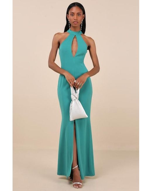 Lulus Blue Belestina Cutout Mock Neck Maxi Dress