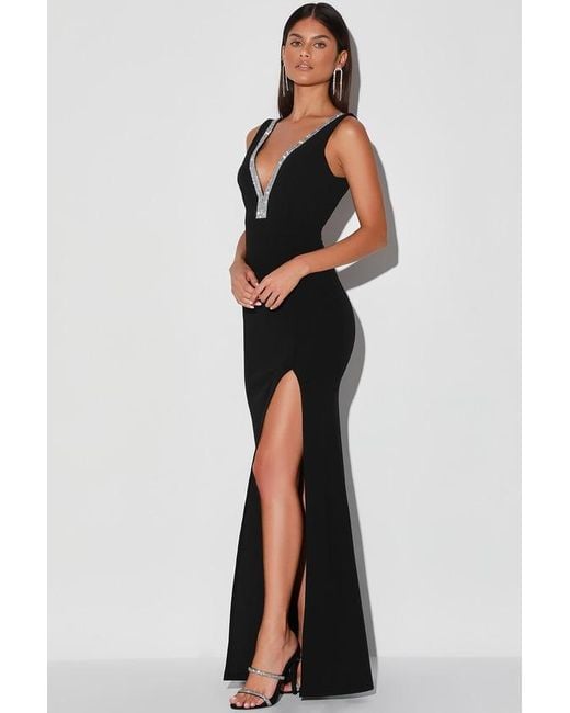 Lulus Black Stunned By You Rhinestone Mermaid Maxi Dress