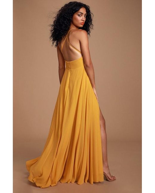 Lulus Orange Dreamy Romance Mustard Backless Maxi Dress