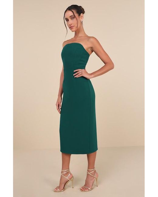 Lulus Green Vip Instinct Strapless Midi Dress