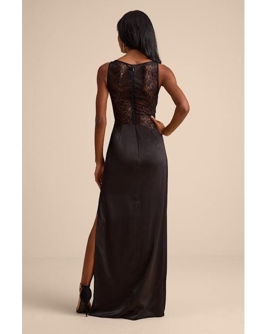 Lulus Akasha Sheer Lace Mixed-Media Maxi Dress in Black | Lyst