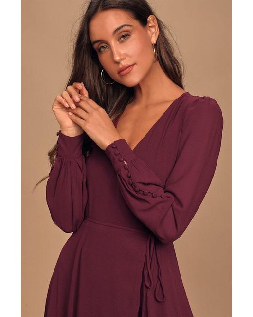 Lulus Red My Whole Heart Plum Long Sleeve Wrap Dress