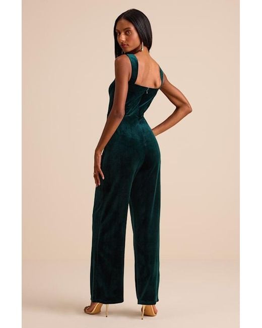 Lulus Black Sayana Emerald Velvet Sleeveless Straight Leg Jumpsuit