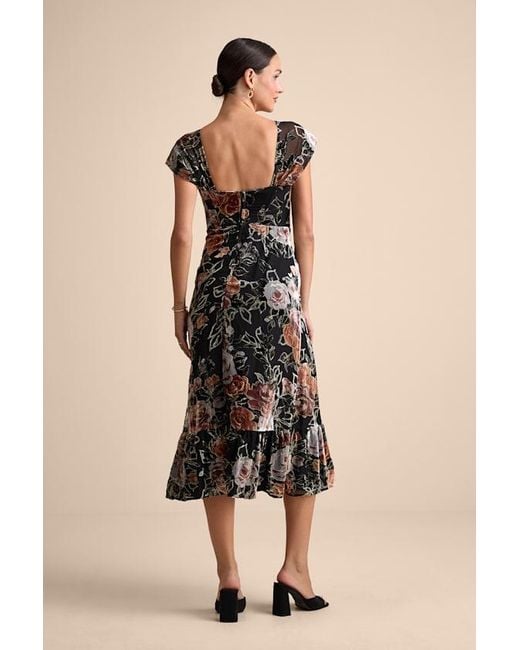 Lulus Black Composed Beauty Burnout Velvet Floral Midi Dress
