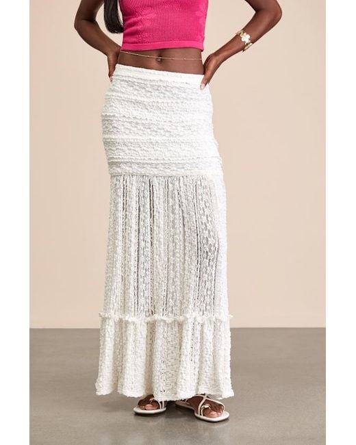 Lulus Pink Rochelle Sheer Textured Knit Maxi Skirt