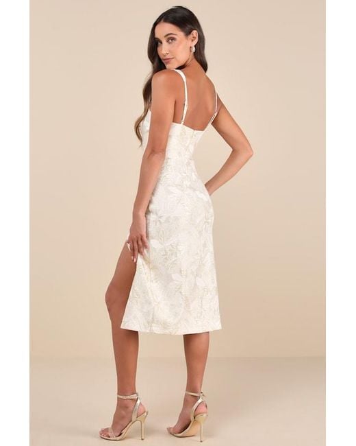 Lulus Natural Immaculate Chicness Floral Brocade Midi Dress