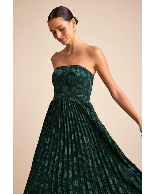 Lulus Green Perfectly Stunning Emerald Jacquard Strapless Midi Dress