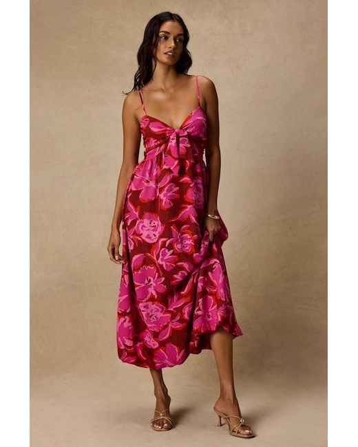 Lulus Red Sparrow And Floral Tie-Front Midi Dress