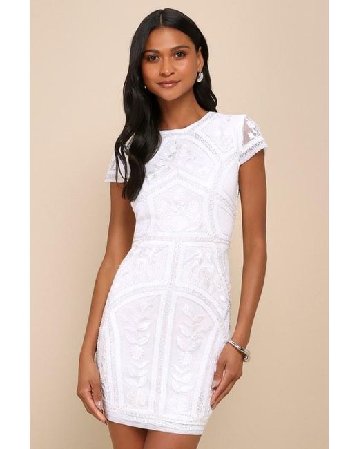 Lulus White Spread Your Shine Sequin Embroidered Bodycon Dress