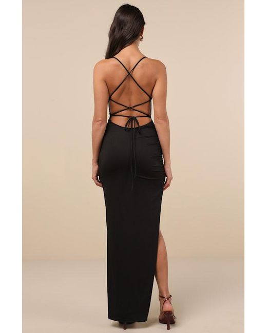 Lulus Natural Stunning Perception Slinky Lace-Up Maxi Dress