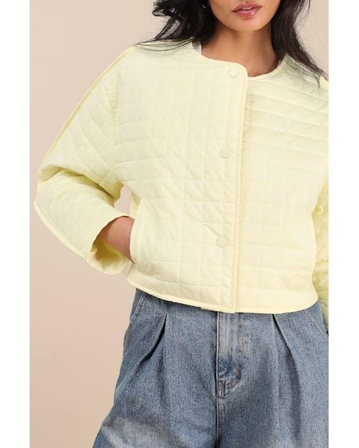 Lulus Blue Denny Pale Quilted Cropped Jacket
