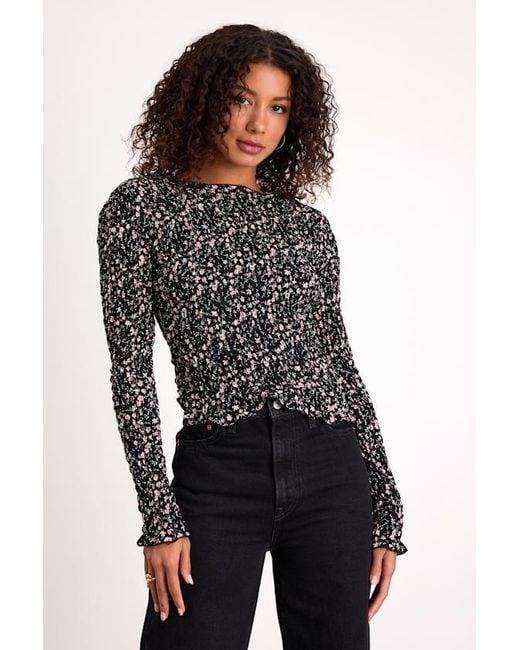 Daisy Street Black Elva Floral Smocked Long Sleeve Top