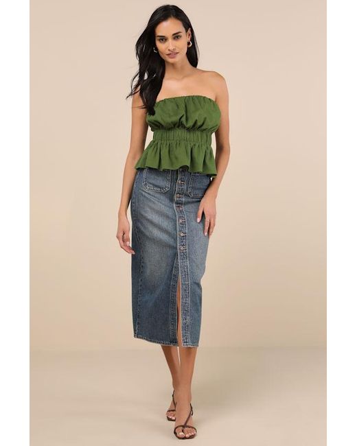 Lulus Green Georgie Strapless Peplum Top