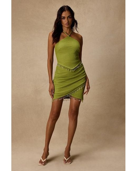Lulus Green Prima Lime Knit Beaded Lace-Up Mini Dress