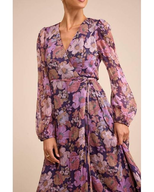 Lulus Pink Feeling Sweet Floral Print Long Sleeve Wrap Maxi Dress
