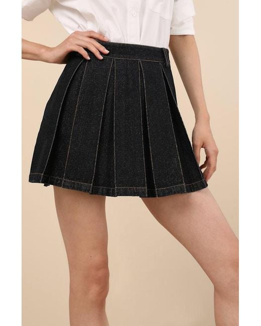 Lulus Black Taliyah Washed Denim Pleated High-Rise Mini Skirt