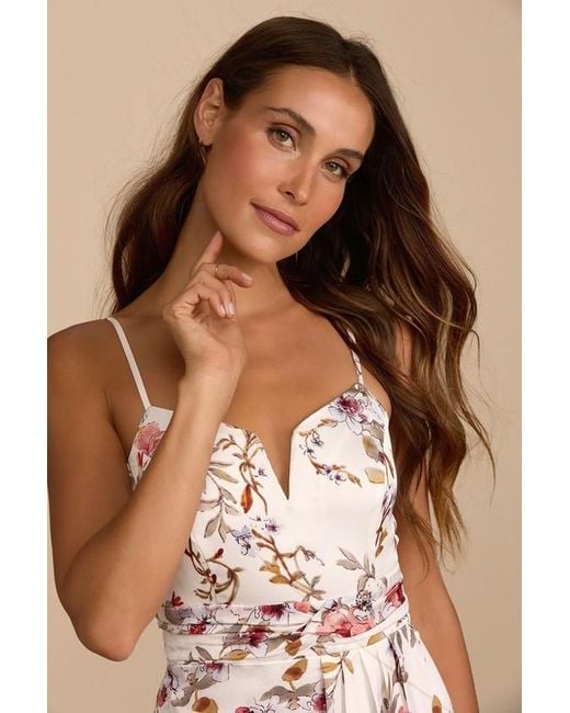 Lulus Natural My Favorite Day Floral Print Tulip Skirt Midi Dress