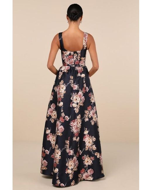 Lulus Blue Elegant Pick Floral Sleeveless Bustier Maxi Dress