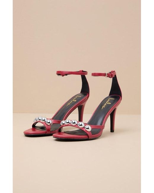 Lulus Red Theta Ball Studded High Heel Sandals