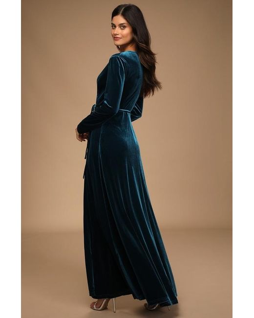 Lulus Blue Jacinda Velvet Wrap Maxi Dress