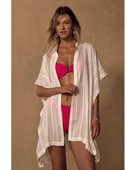 Lulus Green Pacific Tides Striped Button-Up Swim Cover-Up Top