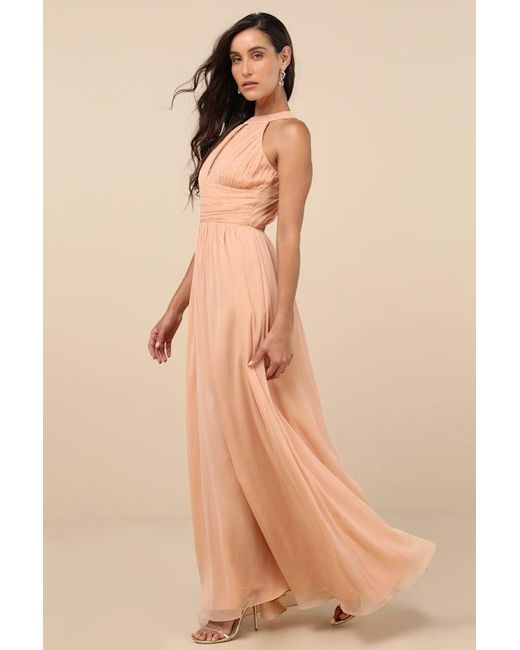 Lulus Natural Sintra Pleated Backless Maxi Dress