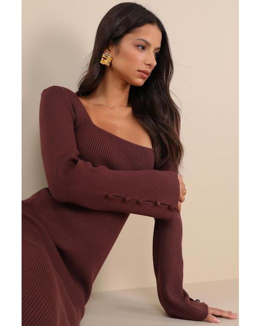 Lulus Natural Classy Attitude Ribbed Square Neck Midi Sweater Dress