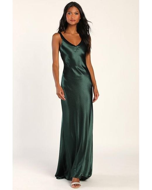 Lulus Green Perfectly Classy Satin Strappy Maxi Dress