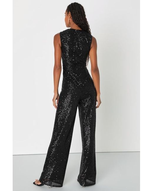 Lulus Enticing Endeavors Sequin Sleeveless Jumpsuit in Black Lyst UK