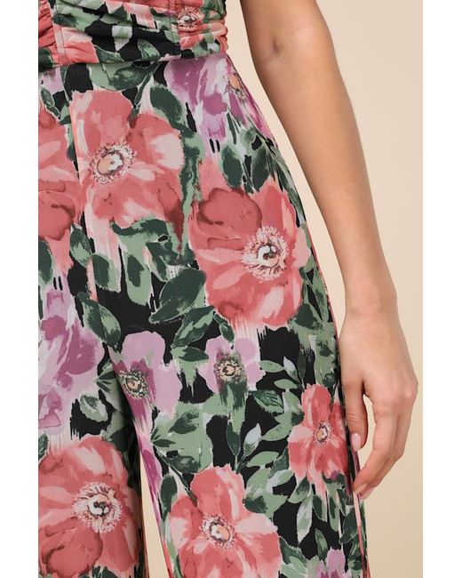 Lulus Black Layka Multi Floral Mesh Wide-Leg Jumpsuit