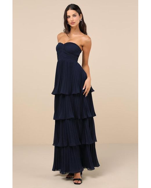 Lulus Blue Seriously Sensational Strapless Tiered Maxi Dress