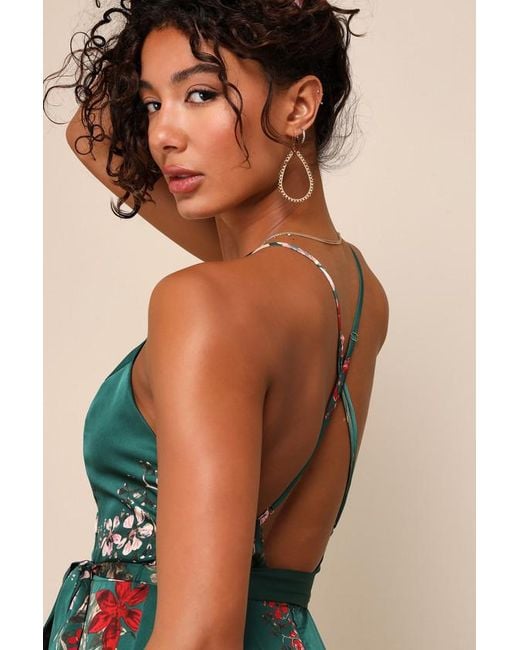 Lulus Blue Still The One Floral Print Satin Maxi Dress