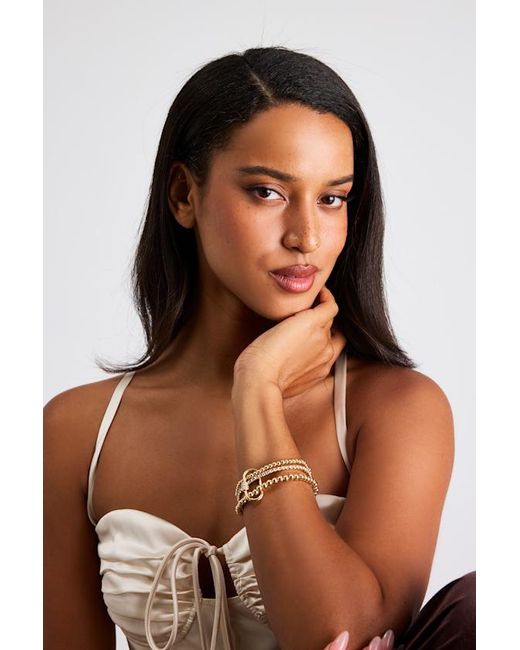 Lulus Brown Fontaine Beaded Rhinestone Three-Piece Bracelet Set