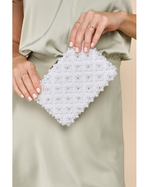 Lulus Natural Utterly Elevated Pearl Rhinestone Rectangular Clutch