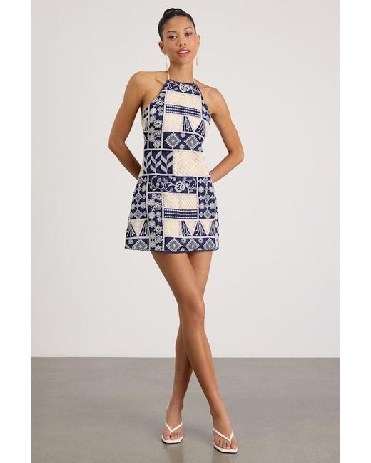 Lulus White Daisy And Cream Embroidered Halter Mini Dress