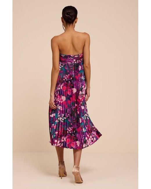 Lulus Pink Whimsical Beauty Multi Satin Plisse Strapless Midi Dress