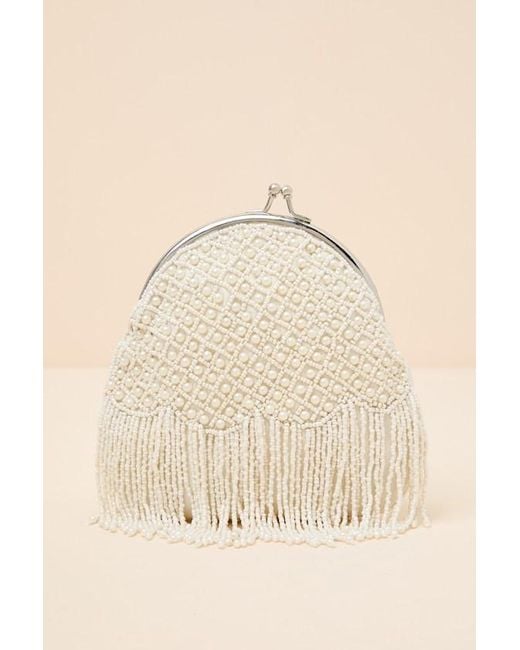Lulus Natural Marceline Beaded Pearl Fringe Clutch