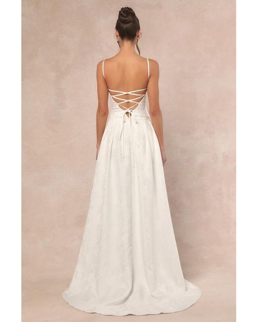 Lulus Natural Arabella Jacquard Basque Waist Maxi Dress
