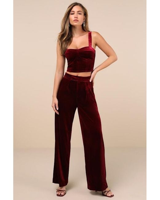 Blank NYC Red Sneak Peak Velvet High-Rise Trouser Pants