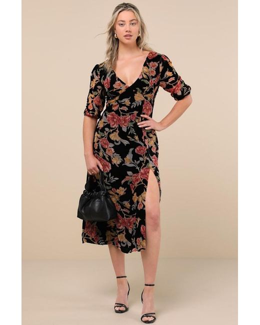 Lulus Natural Gloriously Chic Floral Burnout Short Sleeve Midi Dress